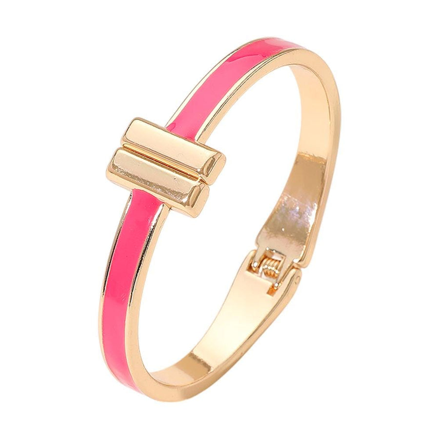 Metal Bar Tip Enamel Hinged Bangle Bracelet | Modern Minimal Bracelet | Stylish Everyday Jewelry