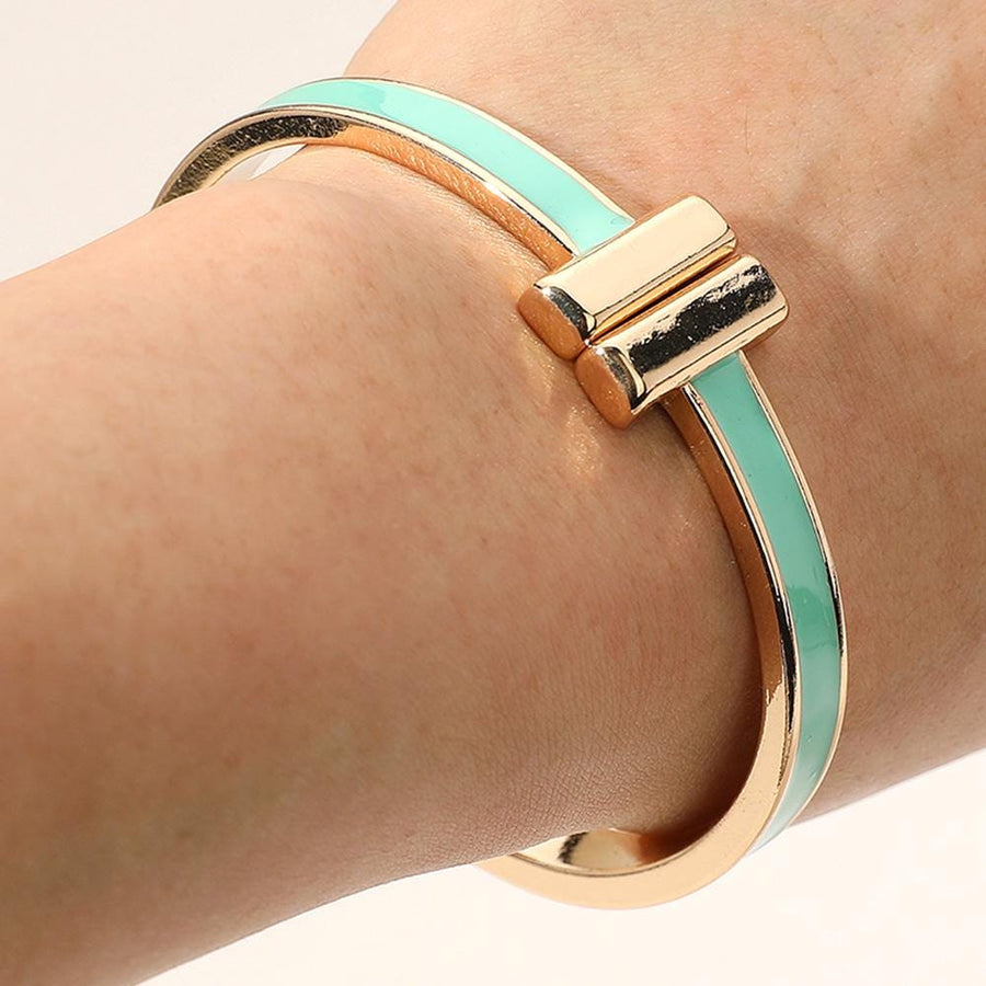 Metal Bar Tip Enamel Hinged Bangle Bracelet | Modern Minimal Bracelet | Stylish Everyday Jewelry