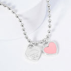 Double Heart Pendant Bubble Chain Necklace for Women | Dainty Romantic Girlfriend Jewelry | Love Necklace