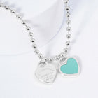 Double Heart Pendant Bubble Chain Necklace for Women | Dainty Romantic Girlfriend Jewelry | Love Necklace