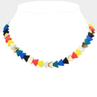 Colorful Triangle Wood Bead Necklace | Boho Geometric Statement Jewelry | Artisan Style Necklace