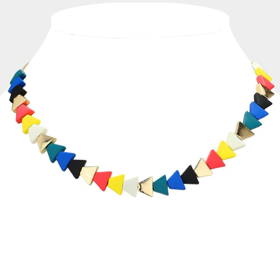 Colorful Triangle Wood Bead Necklace | Boho Geometric Statement Jewelry | Artisan Style Necklace