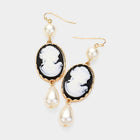 Pearl Pointed Cameo Dangle Earrings for Women | Vintage Style Elegant Drop Earrings | Victorian Inspired