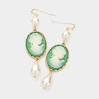 Pearl Pointed Cameo Dangle Earrings for Women | Vintage Style Elegant Drop Earrings | Victorian Inspired