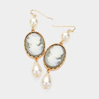 Pearl Pointed Cameo Dangle Earrings for Women | Vintage Style Elegant Drop Earrings | Victorian Inspired
