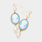 Pearl Pointed Cameo Dangle Earrings for Women | Vintage Style Elegant Drop Earrings | Victorian Inspired