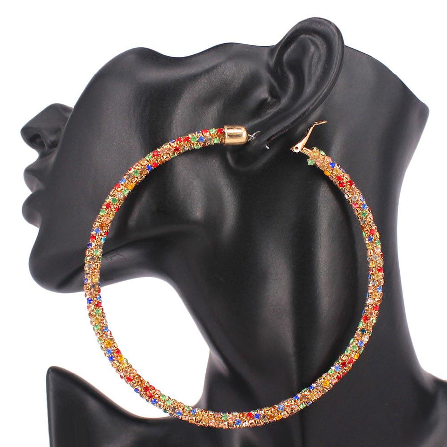Oversized Rhinestone Hoop Earrings | Sparkly Crystal Statement Hoops | Glam Party Earrings