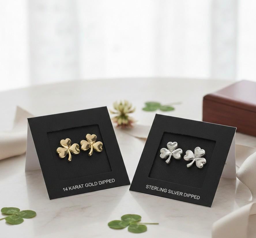 14K Gold Shamrock Clover Stud Earrings | Lucky Irish Studs | St Patrick’s day Gift