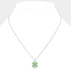 Crystal Stone Paved Clover Pendant Necklace | Lucky Shamrock Jewelry | Sparkly Dainty Necklace