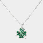 Crystal Stone Paved Clover Pendant Necklace | Lucky Shamrock Jewelry | Sparkly Dainty Necklace