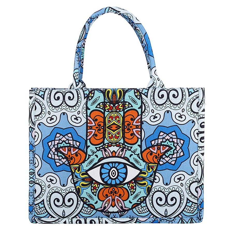 Evil Eye Hamsa Hand Tote Bag – Spiritual Protection Boho Lucky Charm Carryall