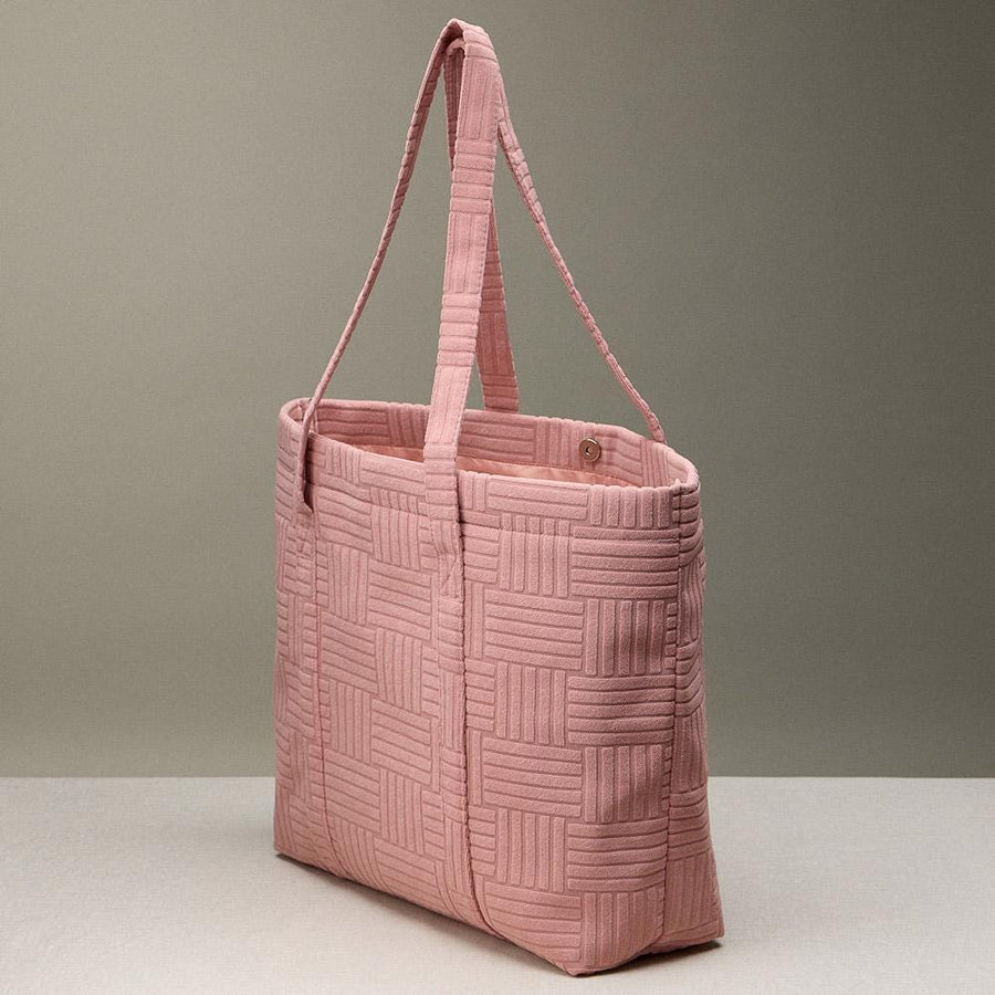 Grid Pattern Terry Tote Bag | Soft Summer Shopper Carry on | Large Beach Shoulder Bag
