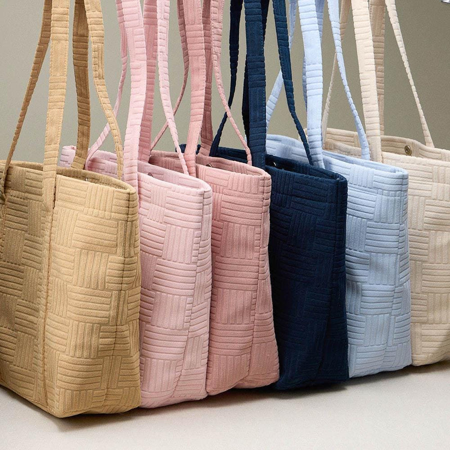 Grid Pattern Terry Tote Bag | Soft Summer Shopper Carry on | Large Beach Shoulder Bag