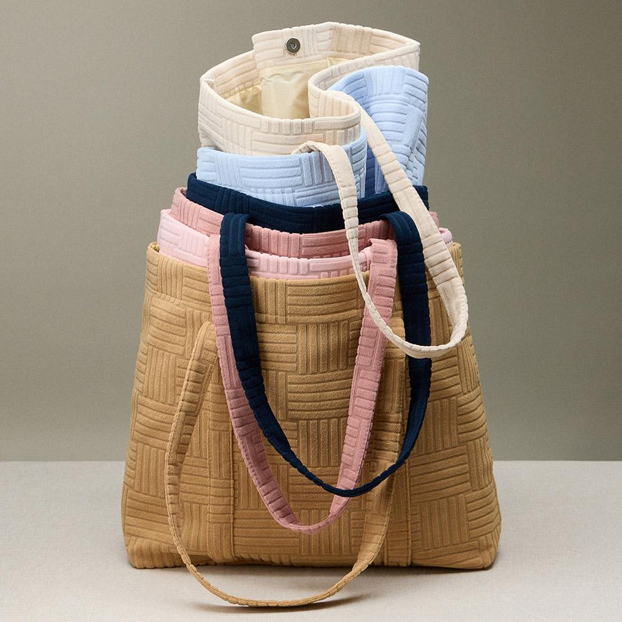 Grid Pattern Terry Tote Bag | Soft Summer Shopper Carry on | Large Beach Shoulder Bag