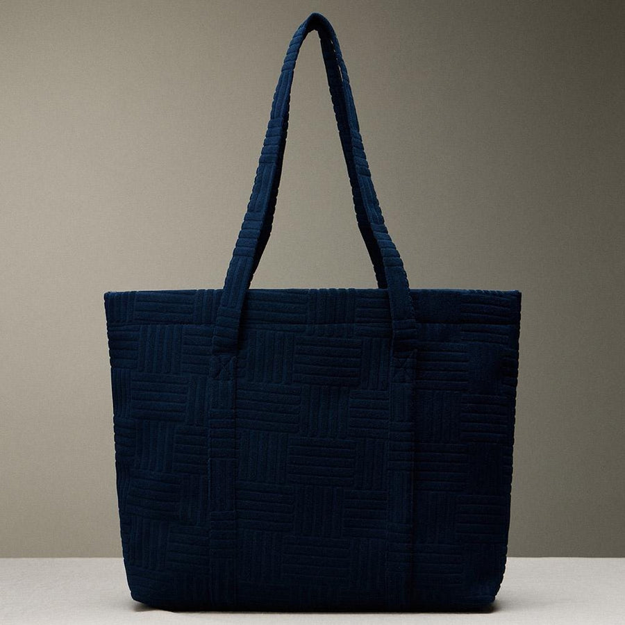 Grid Pattern Terry Tote Bag | Soft Summer Shopper Carry on | Large Beach Shoulder Bag