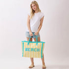 Striped Terry Tote Bag | Soft Summer Embroidery Shopper Carry on | Beach Shoulder Bag
