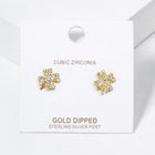 Gold Dipped CZ Paved Clover Stud Earrings | Lucky Clover Minimalist Jewelry - Pack of 3