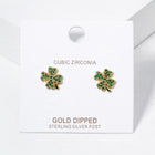 Gold Dipped CZ Paved Clover Stud Earrings | Lucky Clover Minimalist Jewelry - Pack of 3