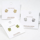 Gold Dipped CZ Paved Clover Stud Earrings | Lucky Clover Minimalist Jewelry - Pack of 3