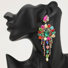 Stone Cluster Chandelier Fringe Drop Earrings – Sparkly Evening Statement Jewelry for Wedding, Prom & Events