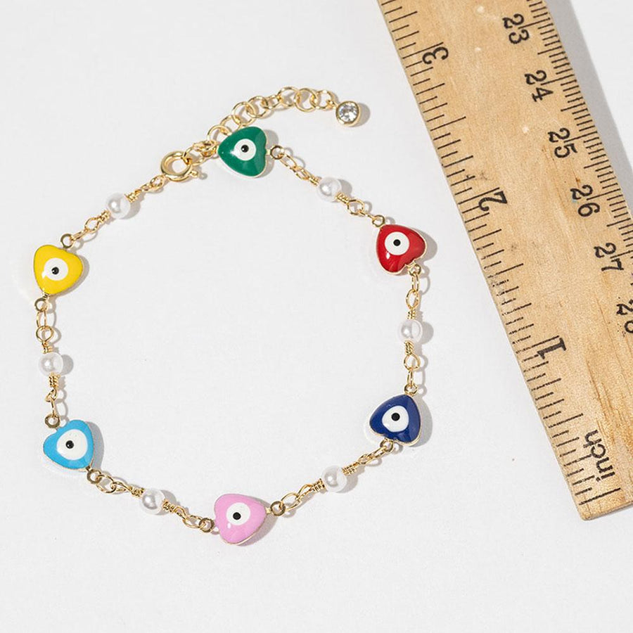 Gold Dipped Heart Evil Eye Pearl Bracelet | Lucky Charm Jewelry