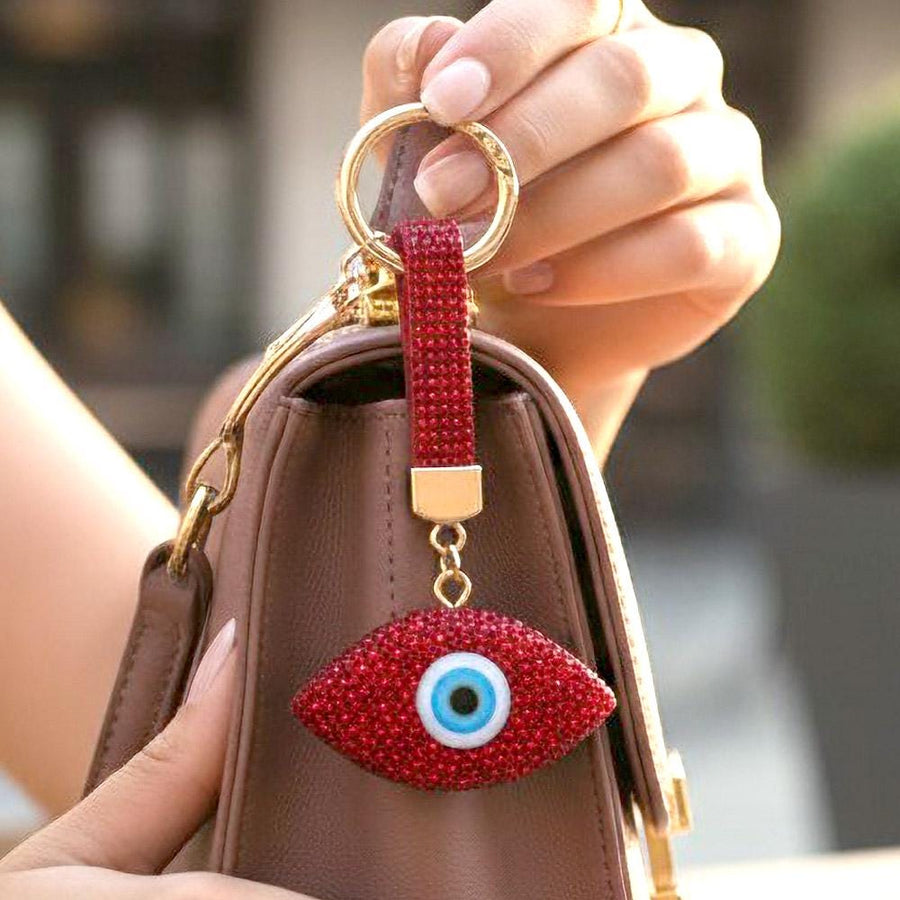 Bling Studded Evil Eye Bag Charm Keychain | Sparkly Keychain | Purse Handbag Accessory
