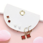 3 Pairs Quatrefoil Clover Pearl Stud & Dangle Earring Set | Dainty Everyday Jewelry Set