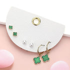3 Pairs Quatrefoil Clover Pearl Stud & Dangle Earring Set | Dainty Everyday Jewelry Set