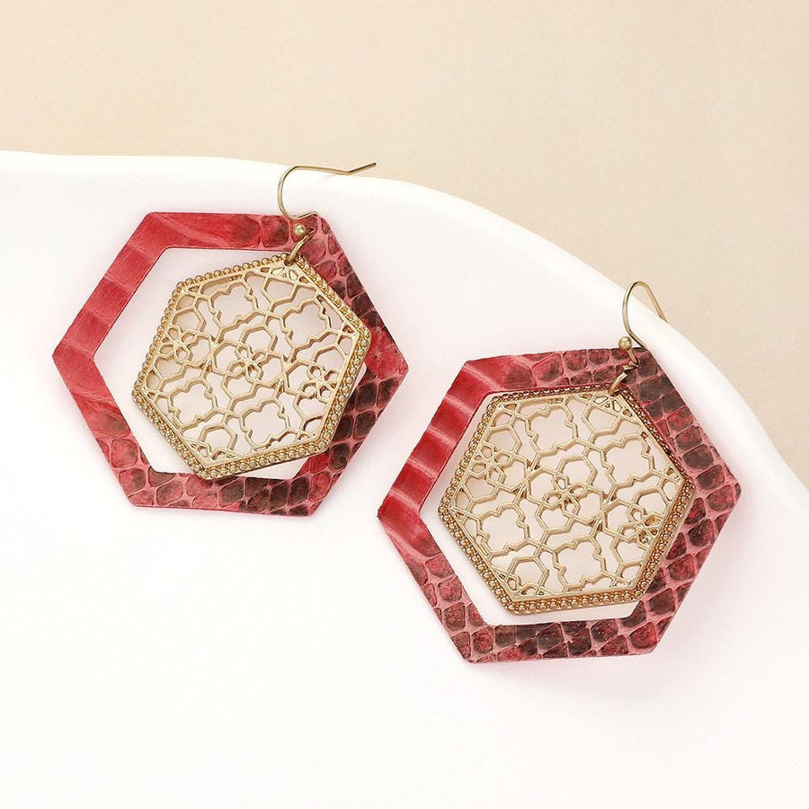 Faux Leather Moroccan Filigree Dangle Earrings | Boho Statement Drop Earrings | Lightweight Ethnic Style Jewelry