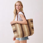 Natural Multi Colour Stripe Straw Shoulder Bag | Woven Summer Beach Tote | Boho Handbag