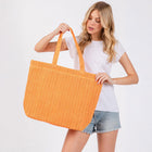 Solid Crochet Straw Tote Bag | Woven Shoulder Beach Bag | Boho Summer Handbag