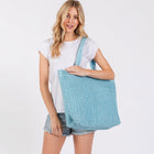 Solid Crochet Straw Tote Bag | Woven Shoulder Beach Bag | Boho Summer Handbag