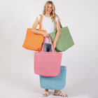 Solid Crochet Straw Tote Bag | Woven Shoulder Beach Bag | Boho Summer Handbag