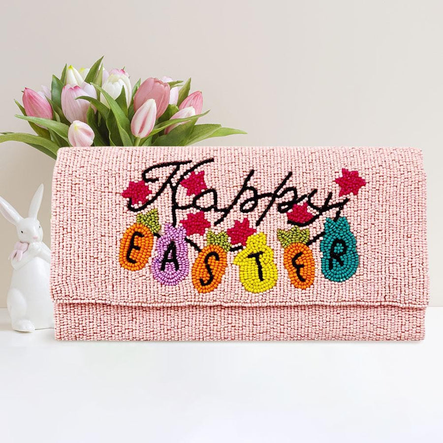 Happy Easter Seed Beaded Clutch Bag | Carrot Bunny Crossbody Purse | Easter Party Handbag