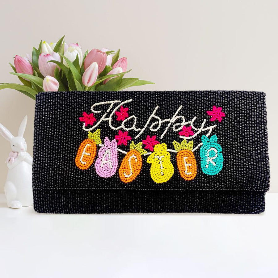 Happy Easter Seed Beaded Clutch Bag | Carrot Bunny Crossbody Purse | Easter Party Handbag