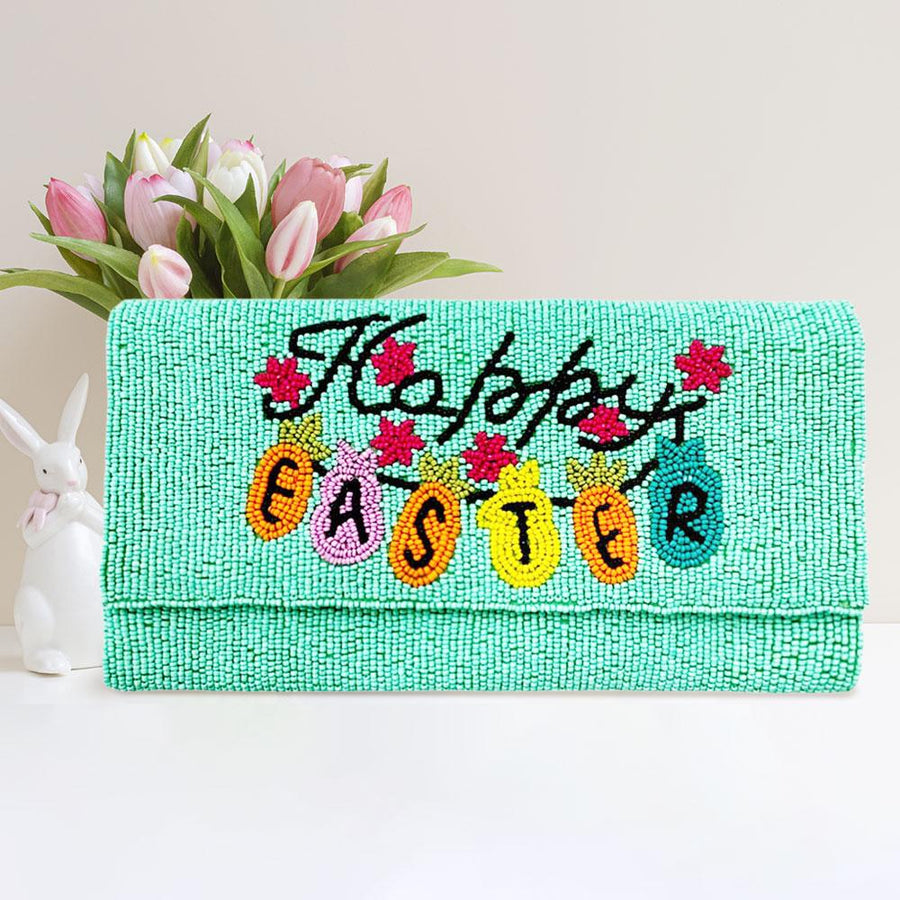 Happy Easter Seed Beaded Clutch Bag | Carrot Bunny Crossbody Purse | Easter Party Handbag
