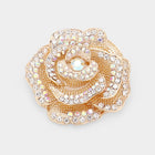 Crystal Rhinestone Rose Brooch, Stylish Floral Lapel Pin, Wedding Bridal Flower Brooch Gift
