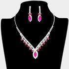 Round & Marquise Rhinestone Statement Necklace | Crystal Evening Jewelry | Bridal Wedding Party Prom Glam Necklace