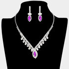 Round & Marquise Rhinestone Statement Necklace | Crystal Evening Jewelry | Bridal Wedding Party Prom Glam Necklace