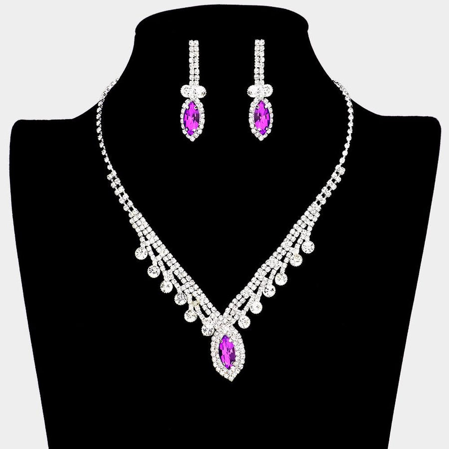 Round & Marquise Rhinestone Statement Necklace | Crystal Evening Jewelry | Bridal Wedding Party Prom Glam Necklace