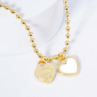 Double Heart Pendant Bubble Chain Necklace for Women | Dainty Romantic Girlfriend Jewelry | Love Necklace