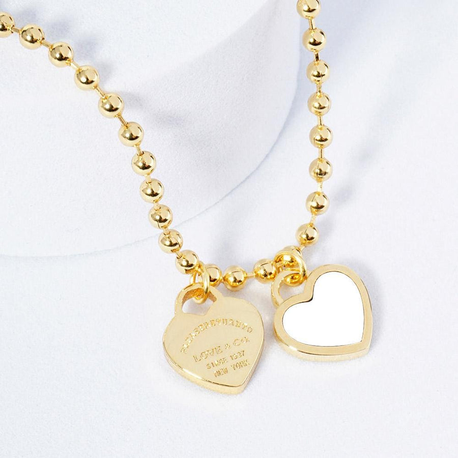 Double Heart Pendant Bubble Chain Necklace for Women | Dainty Romantic Girlfriend Jewelry | Love Necklace