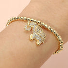 Lucky Elephant Charm Stretch Bracelet | CZ Paved Beaded Stainless Steel Stackable Jewelry