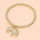 Lucky Elephant Charm Stretch Bracelet | CZ Paved Beaded Stainless Steel Stackable Jewelry