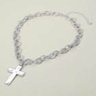 Hammered Metal Cross Chunky Chain Necklace | Bold Textured Statement Cross Pendant | Modern Religious Gift