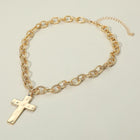 Hammered Metal Cross Chunky Chain Necklace | Bold Textured Statement Cross Pendant | Modern Religious Gift