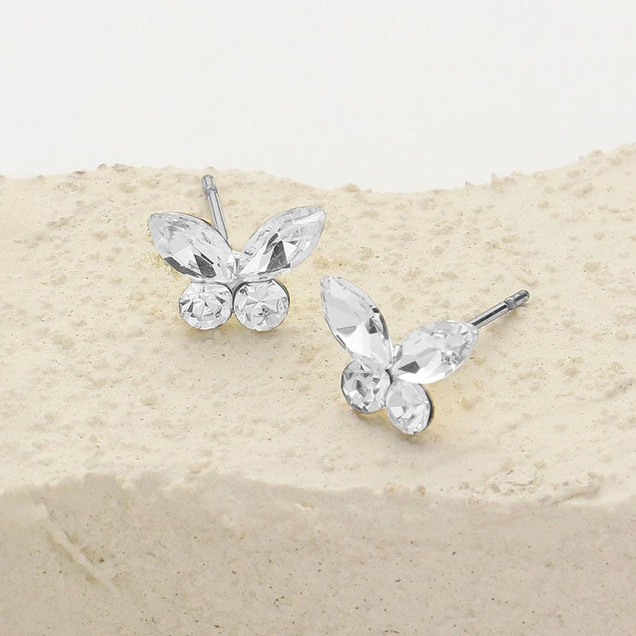 Sparkling Stone Butterfly Stud Earrings – Dainty Nature Jewelry