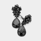 Flower Crystal Teardrop Dangle Clip On Earrings | Elegant Non Pierced Bridal Statement Drop Jewelry