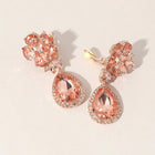 Flower Crystal Teardrop Dangle Clip On Earrings | Elegant Non Pierced Bridal Statement Drop Jewelry