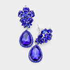 Flower Crystal Teardrop Dangle Clip On Earrings | Elegant Non Pierced Bridal Statement Drop Jewelry